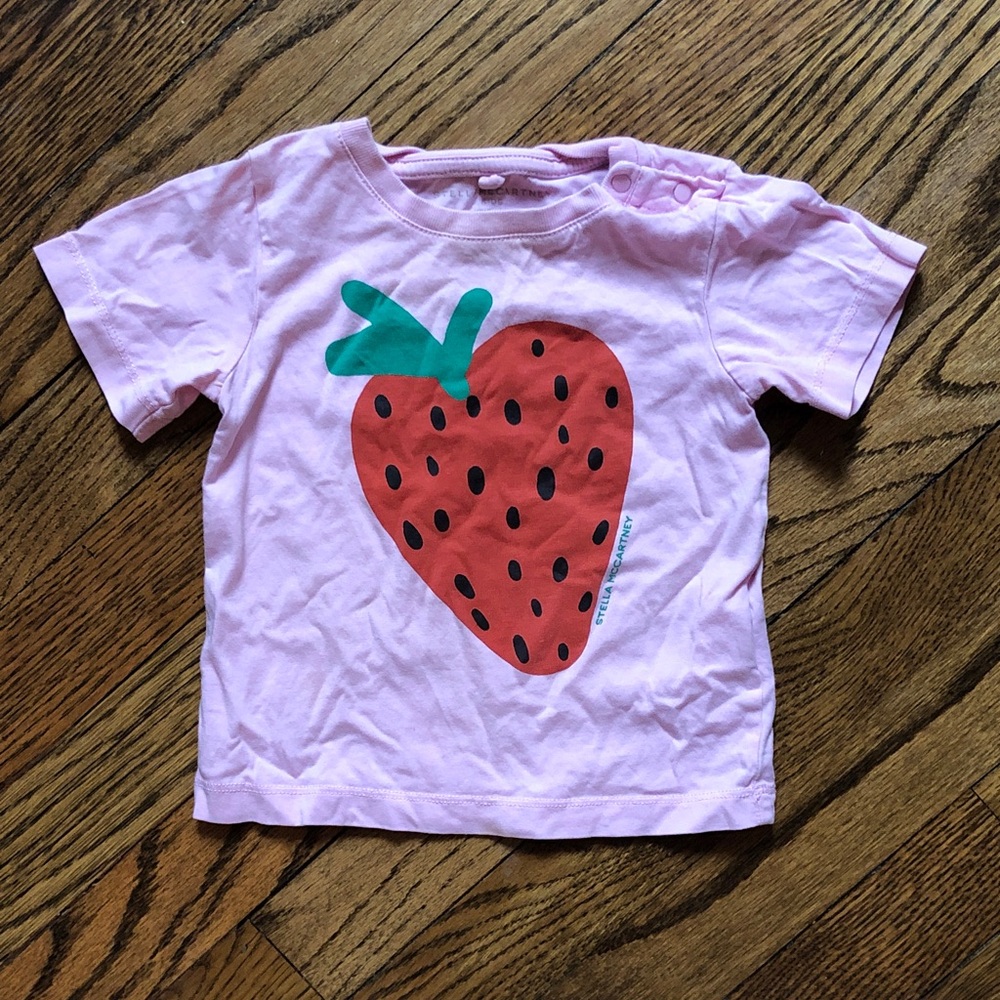 Stella McCartney Light Pink Tee with Red Strawberry Graphic
